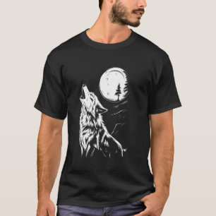 Heulender Wolf unter dem Mond Nacht Wildnis Natur  T-Shirt