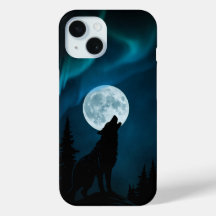 Heulender Wolf Vollmond Aurora Handyhülle