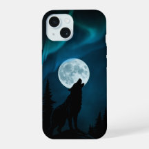 Heulender Wolf Vollmond Aurora Handyhülle