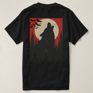 Heulender Wolf Vollmond Retro-Horror-Druck T-Shirt