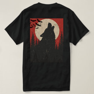 Heulender Wolf Vollmond Retro-Horror-Druck T-Shirt