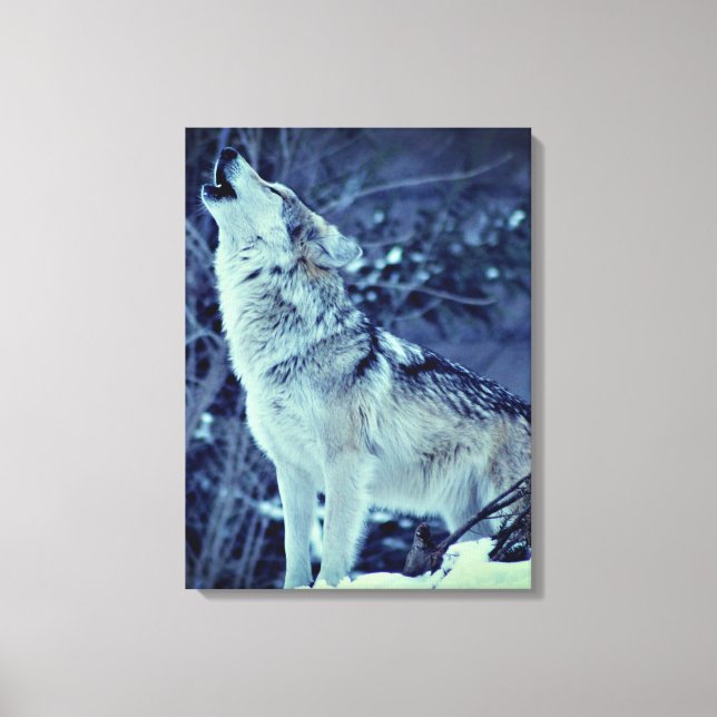 Heulender Wolf Winterwald Leinwanddruck (Vorderseite)