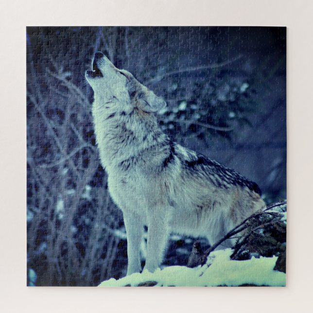 Heulender Wolf Winterwald Puzzle (Vertikal)