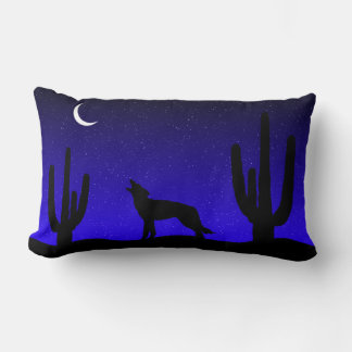 Heulender Wolf Wüsten-Nacht-Silhouette Lendenkissen