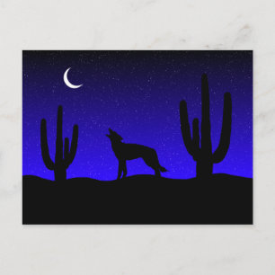 Heulender Wolf Wüsten-Nacht-Silhouette Postkarte