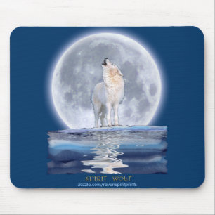 Heulenweißer Wolf u. Mond-wild lebende Tiere Mousepad