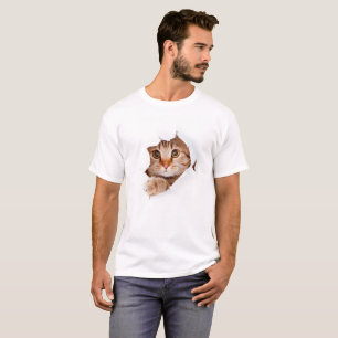 Heuschnupfe Katze im zerrissenen Wallpaper-Loch T-Shirt