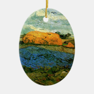 Heuschober unter einem regnerischen Himmel von Vin Keramik Ornament