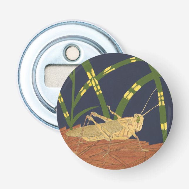 Heuschrecke im grünen Gras auf blauem Hintergrund Flaschenöffner (Vorderseite)