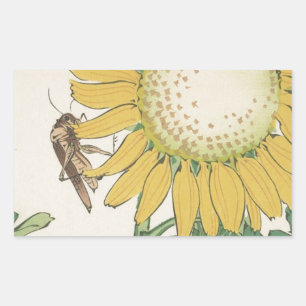 Heuschrecke und Sonnenblume durch Shibata Zeshin Rechteckiger Aufkleber