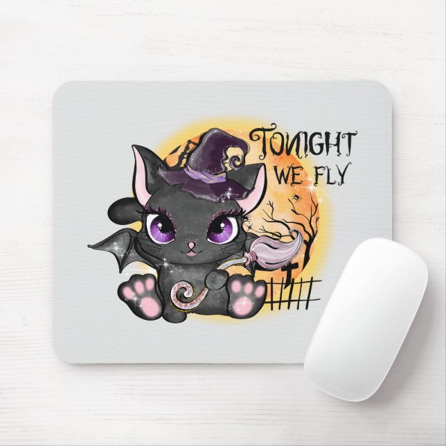 Heute Abend fliegen wir - Schwarze Hexenkatze Mousepad (Mit Mouse)