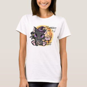 Heute Abend fliegen wir - Schwarze Hexenkatze T-Shirt