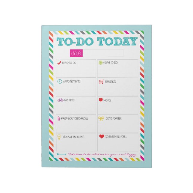 Heute - Aqua Bright Stripe Notepad Notizblock (Rotiert)