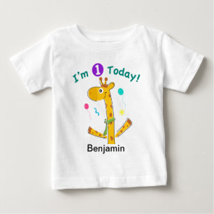 Heute bin ich eins - Giraffe Design Baby T-shirt