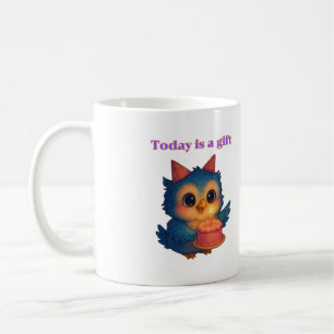 Heute ist ein Geschenk - Positive Owl Illustration Kaffeetasse