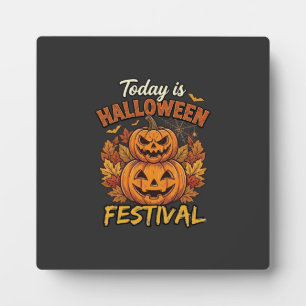 Heute ist Halloween-Festival Gestapelte Kürbisse S Fotoplatte