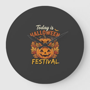 Heute ist Halloween-Festival Gestapelte Kürbisse S Große Wanduhr