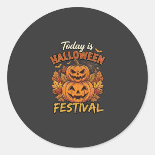 Heute ist Halloween-Festival Gestapelte Kürbisse S Runder Aufkleber