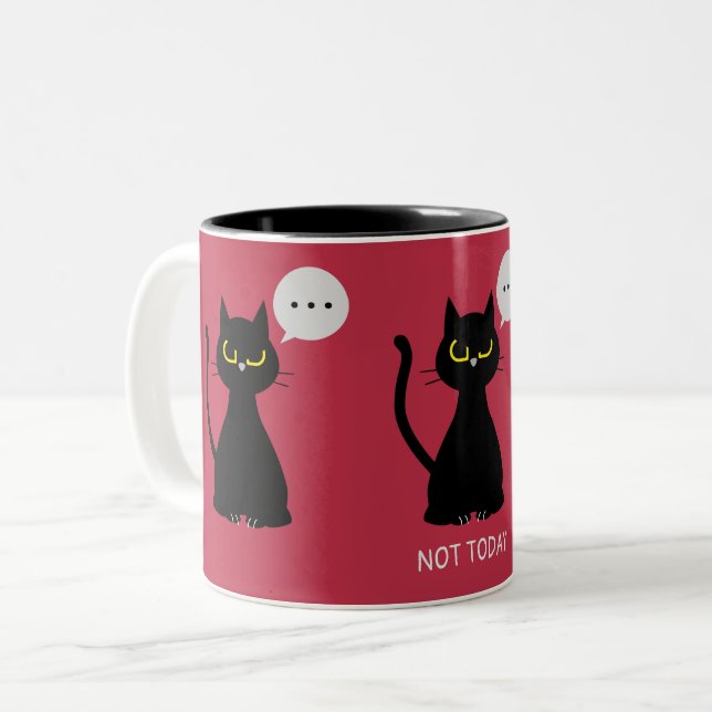 HEUTE NICHT! Funny Black Cat Grumpy Zwei-Tone-Tass Zweifarbige Tasse (Vorderseite Links)