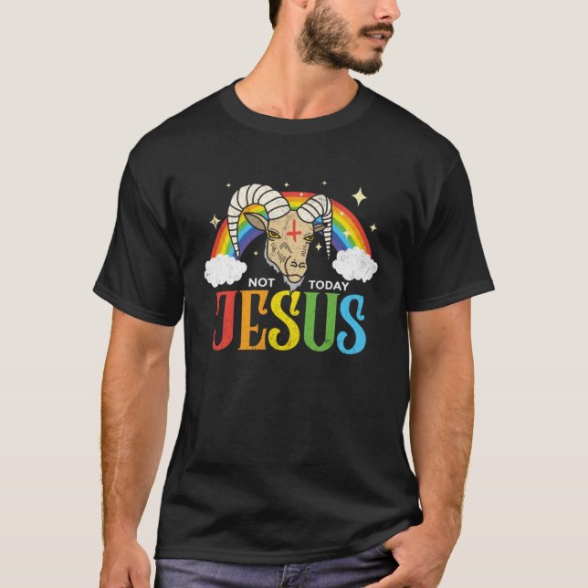 Heute nicht Jesus Satan Ziege Satanischer Regenbog T-Shirt (Vorderseite)