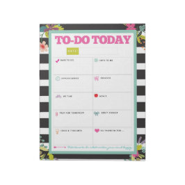 Heute - Schwarz-Weiß-Streifen, floraler Notepad Notizblock