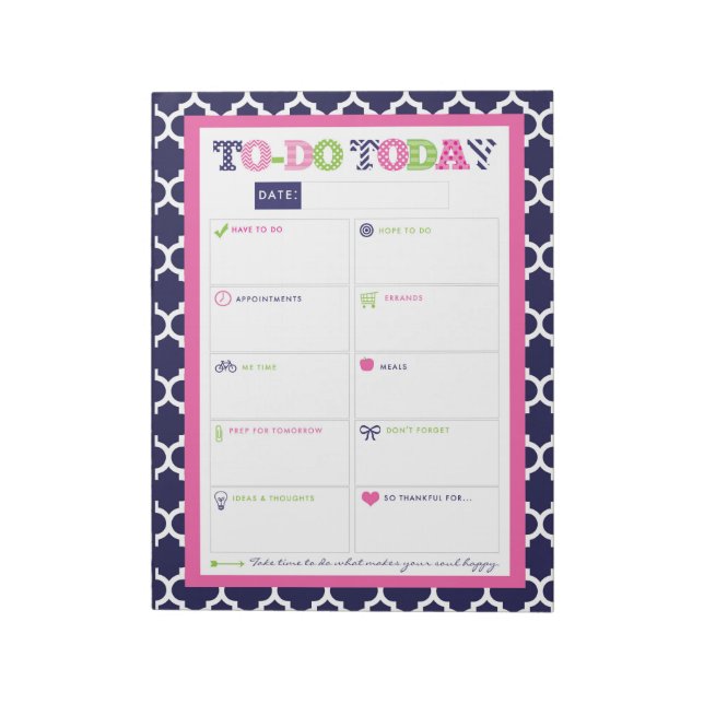 Heute tun - Preppy Prints & Patterns Notepad Notizblock (Rotiert)