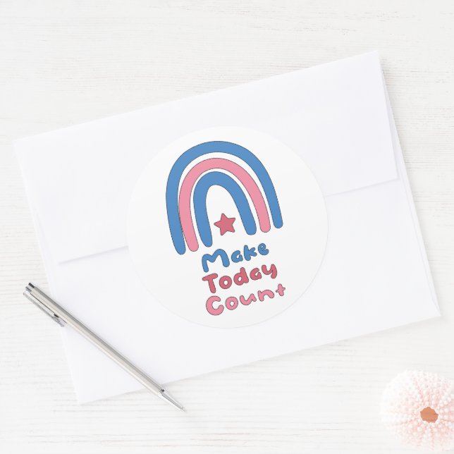 Heute zählen rosa und blau-boho Regenbogen Runder Aufkleber (Umschlag)