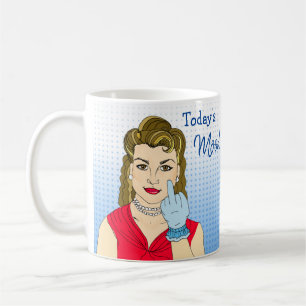 Heutige Stimmung, Retro-Dame gibt den Stinkefinger Kaffeetasse