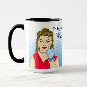 Heutige Stimmung, Retro-Dame gibt den Stinkefinger Tasse