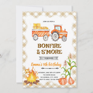 Heuwagen-Lagerfeuer-S'mores-Kürbisparty-Einladung Einladung
