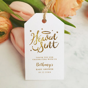 Heven Sent Baby Dusche Gefallen Gold Glitzer Geschenkanhänger