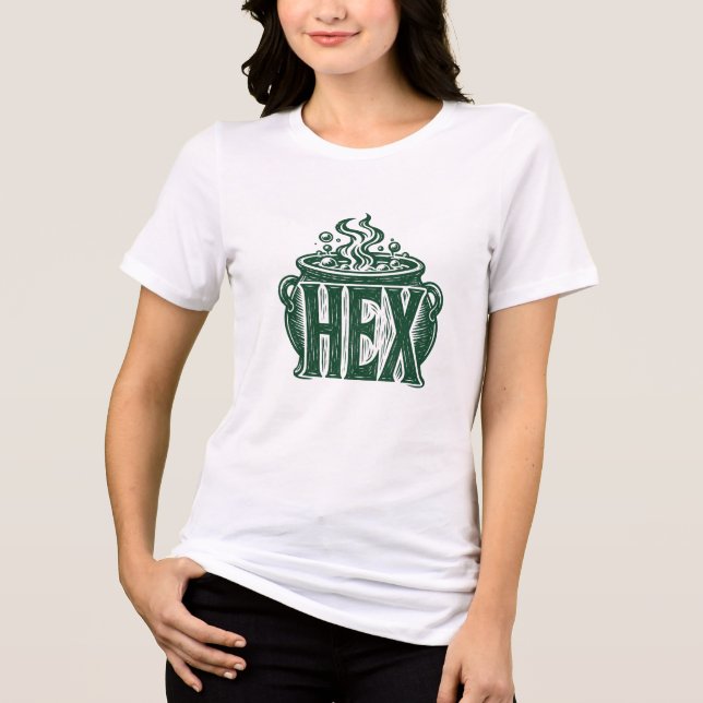 Hex-Kessel-Halloween-Linolschnitt-Design Tri-Blend Shirt (Vorderseite)
