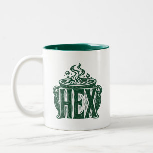Hex-Kessel-Halloween-Linolschnitt-Design Zweifarbige Tasse