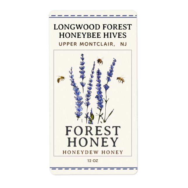 Hex Label Bees and Lavender HONEY Label (Vorne)