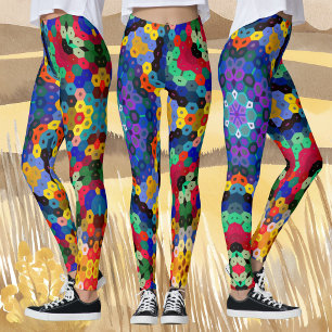 Hex Mandala Blau Gelb Rot und Grün Leggings