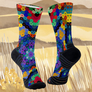 Hex Mandala Blau Gelb Rot und Grün Socken