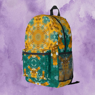 Hex Mandala Blau und Gelb Bedruckter Rucksack