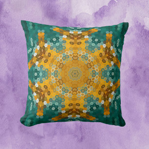 Hex Mandala Blau und Gelb Kissen