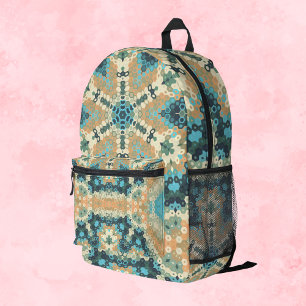 Hex Mandala Blue und Orange Bedruckter Rucksack