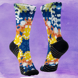 Hex Mandala Blue Yellow Orange und Green Socken