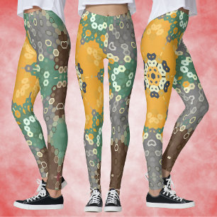 Hex Mandala Gelb Aquamarin und braun Leggings