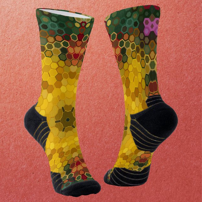 Hex Mandala Gelb Grün und Orange Socken (Von Creator hochgeladen)