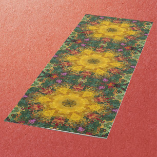 Hex Mandala Gelb Grün und Orange Yogamatte