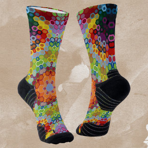 Hex Mandala Green Pink und Orange Socken