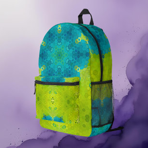 Hex Mandala Green und Blue Bedruckter Rucksack