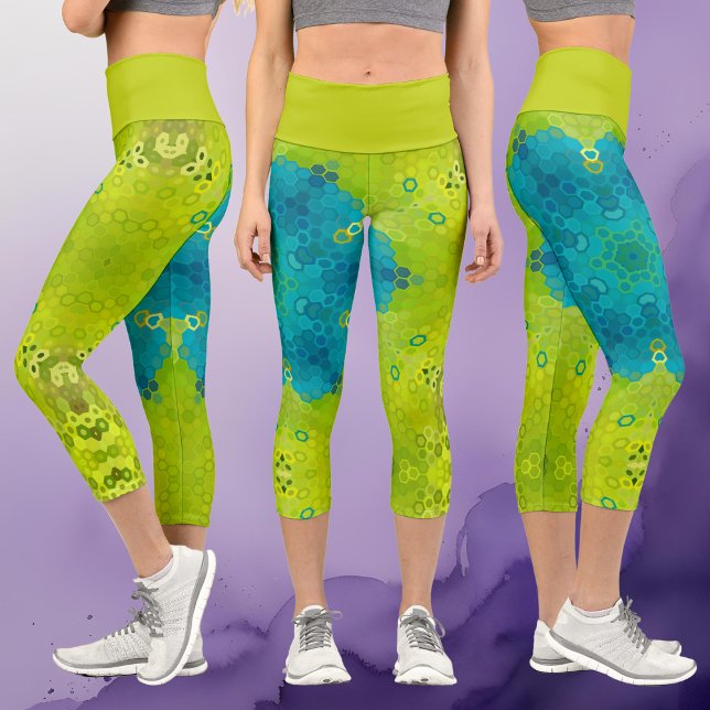 Hex Mandala Green und Blue Capri Leggings (Von Creator hochgeladen)