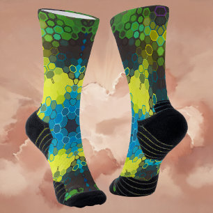 Hex Mandala Green Yellow und Blue Socken