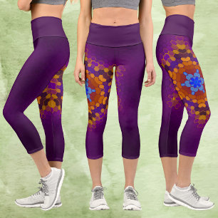 Hex Mandala Lila Orange und Blue Capri Leggings