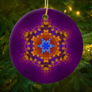 Hex Mandala Lila Orange und Blue Keramik Ornament