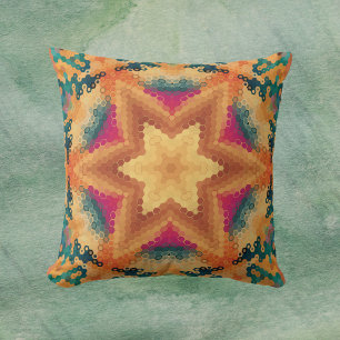 Hex Mandala Orange Blue und Pink Kissen